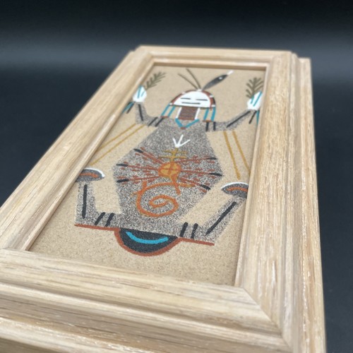 Native American Navajo Sand Painting Art on Wood Trinket Keepsake Box 4”x 7”x 3” - Picture 3 of 11