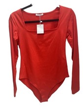 Women s Long-Sleeve Solid Red Square Neck Bodysuit, Size Medium, Brand New