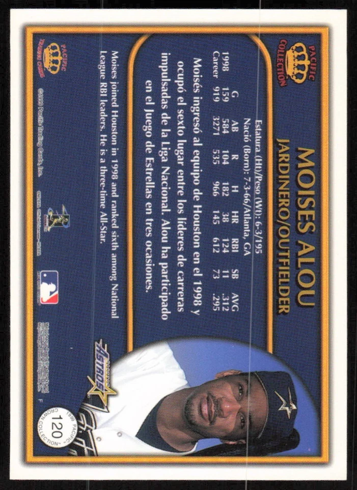 1999 Pacific Crown Collection  #120 Moises Alou   - FREE SHIP - Image 2 of 2