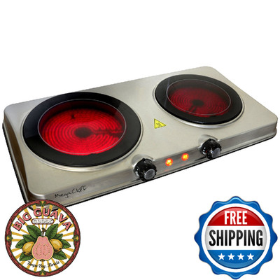 MegaChef Indoor and Outdoor Portable Electric Stove Portable Dual Vitro-Ceramic 
