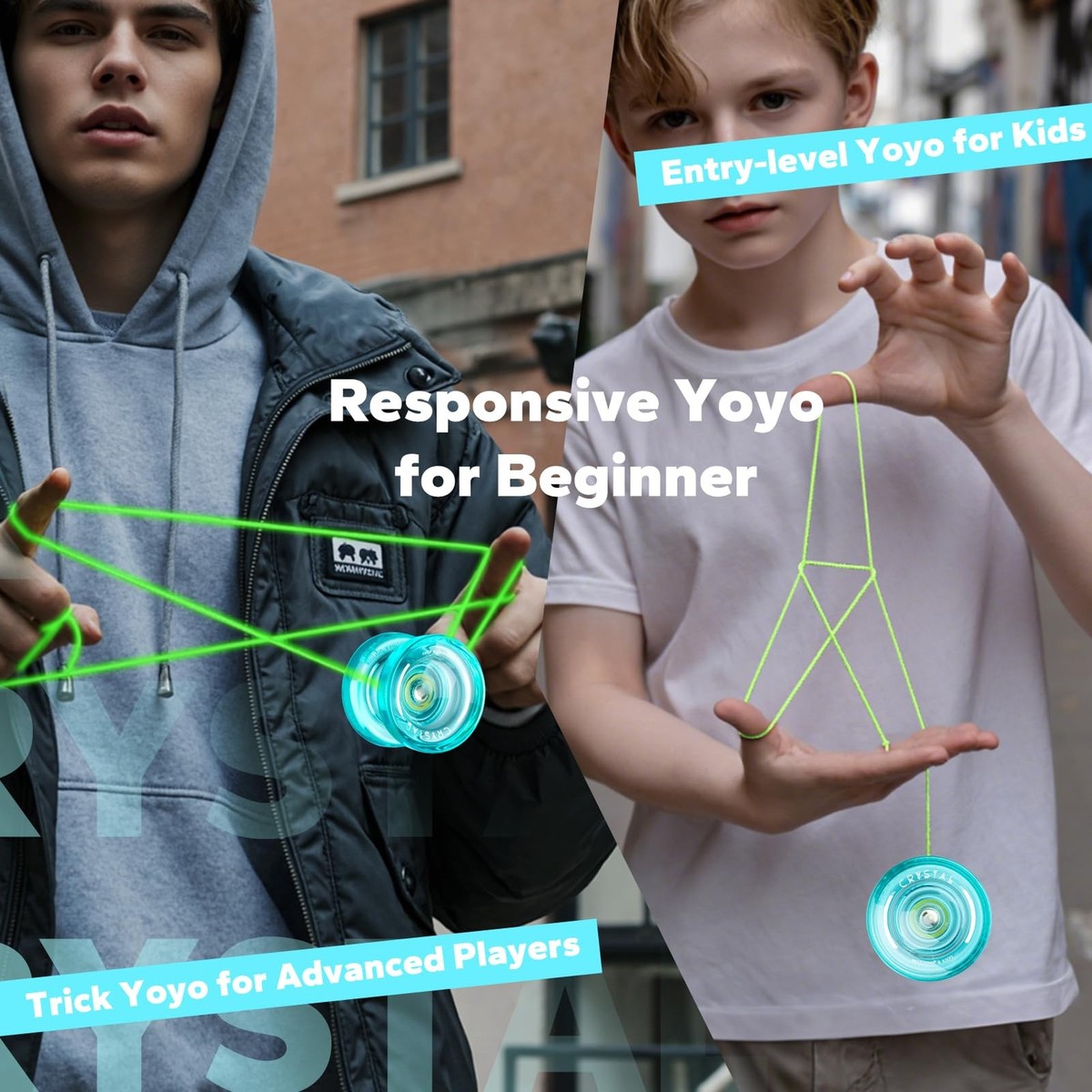 MAGICYOYO K3 Aurora-P Yo-Yo Professionale 2 In 1 - Fluorescente Verde, Reattivo E Non Reattivo, Con 12 Corde E Custodia - 3