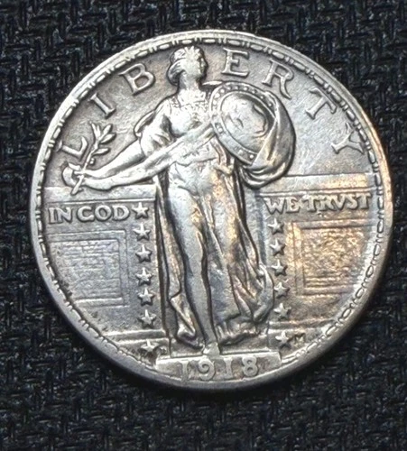 1918 Denver mint Standing Liberty Quarter 25C strong  strike very tough coin