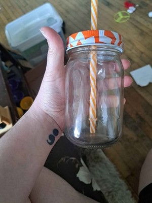 Mason Jar with Lid Glass Tumbler Drinking Cup Mug with Straw 16 Oz
