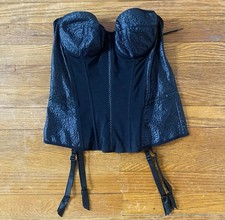 NWT FREDERICK  S OF HOLLYWOOD BLACK SHEER  FAUX LEATHER CORSET SIZE MEDIUM