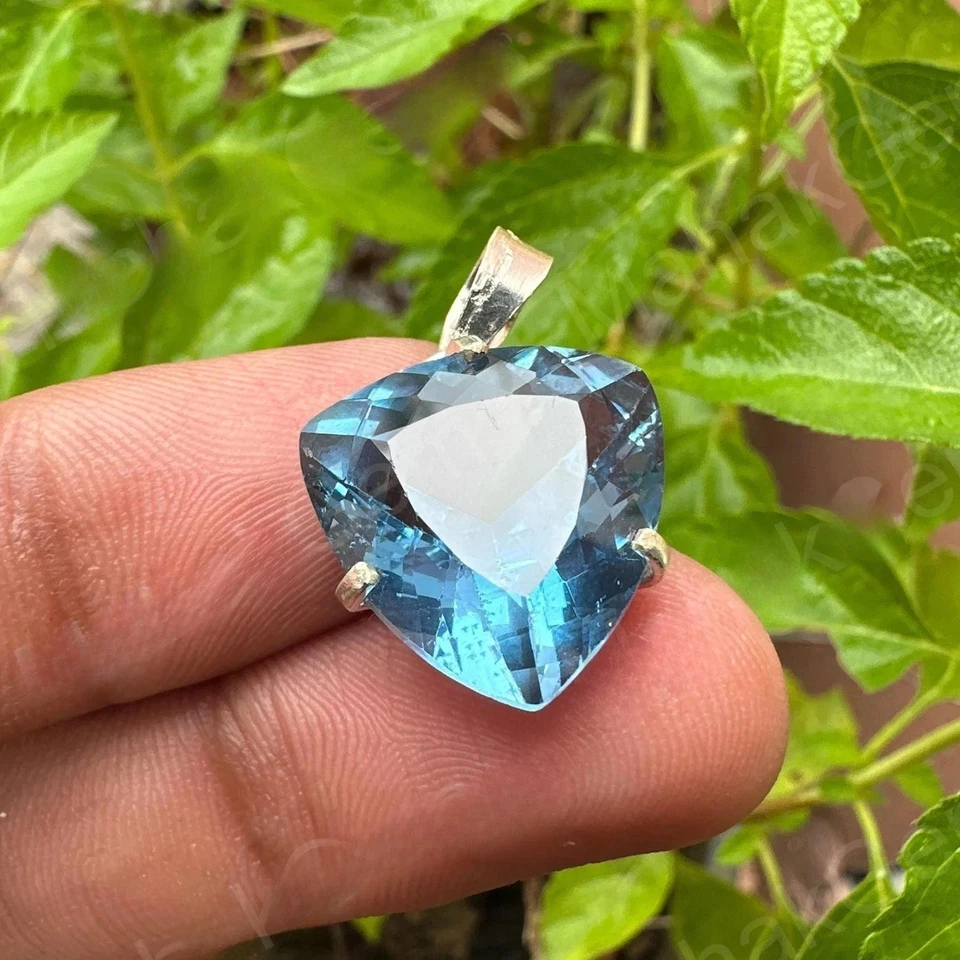 Colgante Aguamarina Azul Santa María 22 Ct Certificado Natural En Plata Sólida 925 Foto 2 de 4