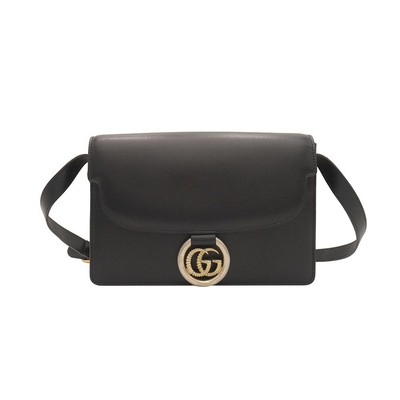 Gucci Umhängetasche small GG Ring Leder schwarz mit goldener Schale 139049766