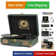 Vinyl Record Player Bluetooth Turntable 3-Speed Suitcase Portable Vintage Bel...