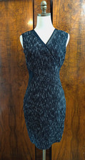 Elie Tahari Size 4 Textured Tweed Black Silver Mesh Neckline Trim Sheath Dress