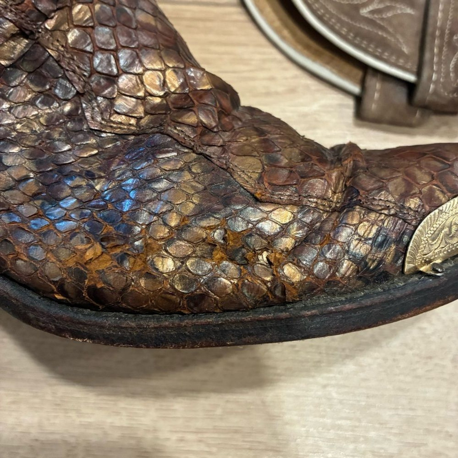 Dan Post Python Leather Brown Metallic Cowboy Boo… - image 5