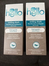 2 Pks Hello Smiling Shark Fluoride Free Kids Toothpaste Children's Fluoride Free