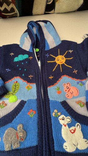 Kids Ethic Alpaca Cotton Knit Handmade In Ecuador Zip Hood Sweater Jacket Size 7 - Picture 2 of 8