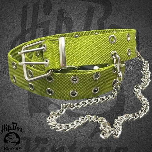 Urban Outfitters UO Fabric Eyelet & Chain Webbing Belt Green Size One Size - Picture 3 of 3