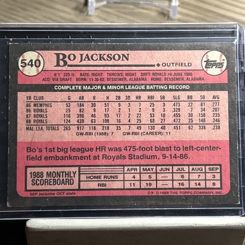 1989 Topps #540 Bo Jackson Kansas City Royals EX-NM - Picture 10 of 10