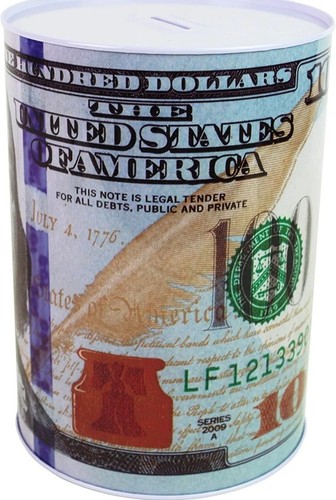 1pc Large $100 Dollar Bill Ben Franklin Money Coin Saver Tin Piggy Bank 2009A - Picture 3 of 4