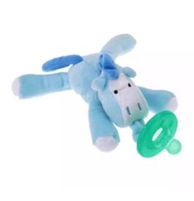 Baby Silicone Pacifier with CUDDLY Plush Animal, Blue Calf