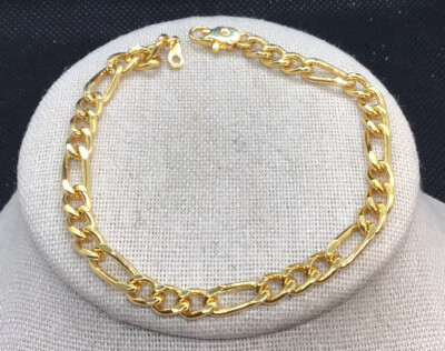 Gold Tone Chunky Figaro Fashion Chain Bracelet 8