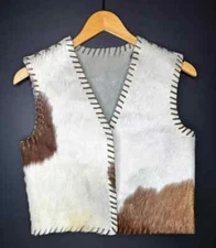 Women Leather Vest Real Natural Hair On Leather Vest Vintage Cowhide New Arrival