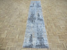 2'7 x 11'8 Runner Hand Knotted Modern Abstract Oriental Rug With Silk G12249