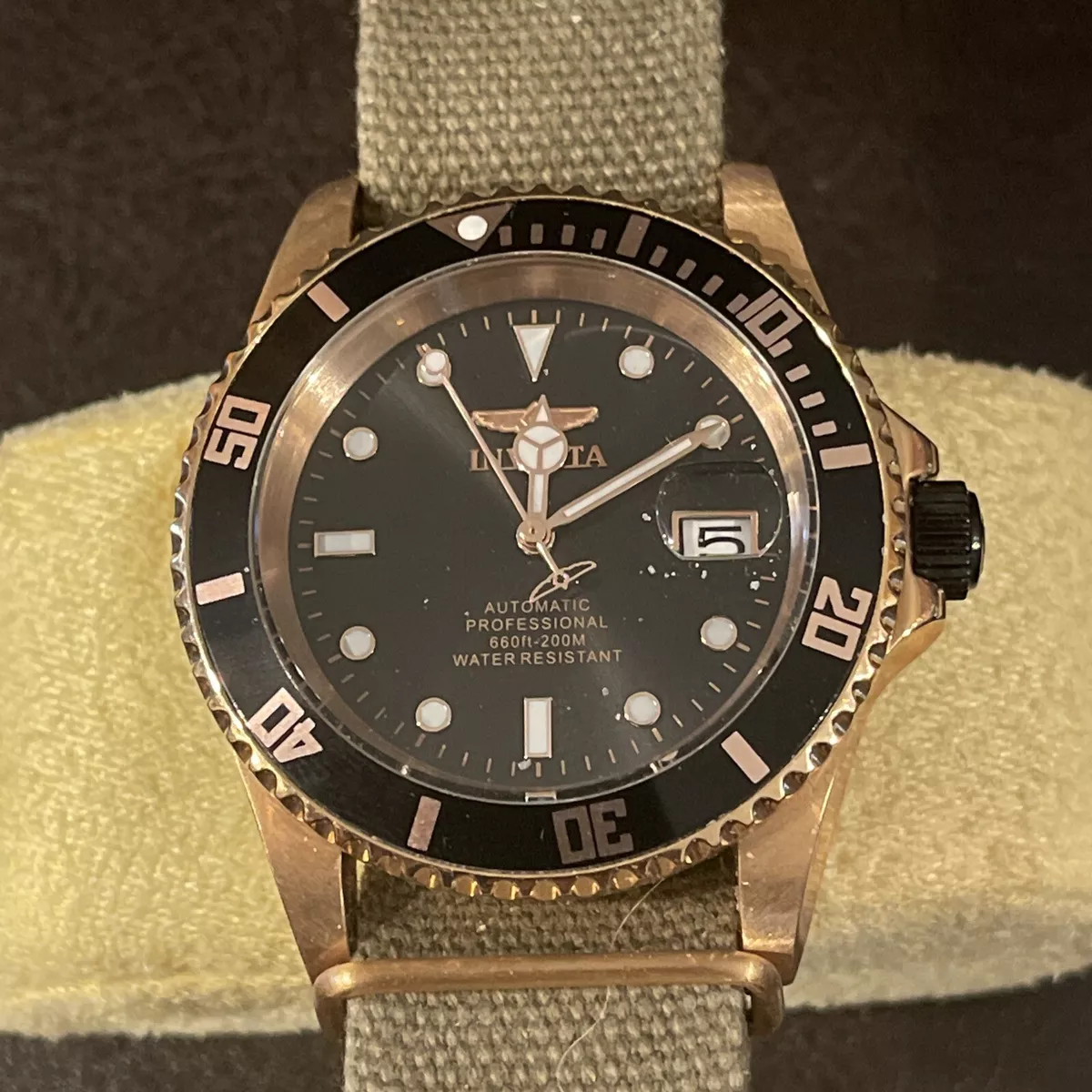 Invicta Pro Diver Automatic 42mm Rosetone Black Canvas Watch 27627