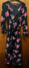 Boohoo Wrap Round Dress Size 10 Black With Floral Design Long Sleeves Long