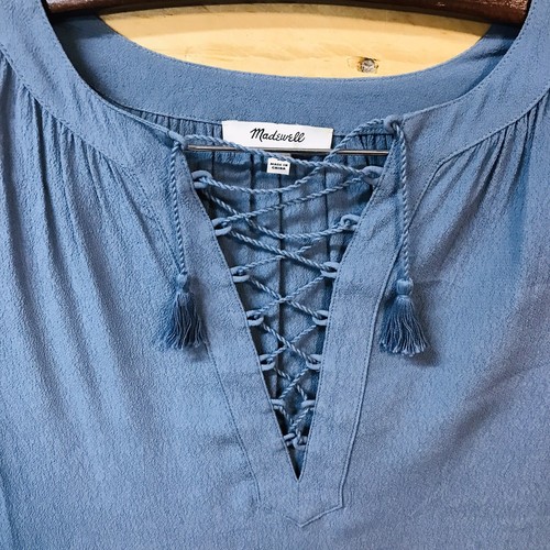 Blusa Madewell Para Mujer Pequeña S Con Cordones Campesina Relajada Top Azul Manga Larga - Imagen 2 de 8