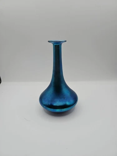 ANTIQUE Steuben Blue Iridescent Aurene Art Glass Bud Vase 5.25"H