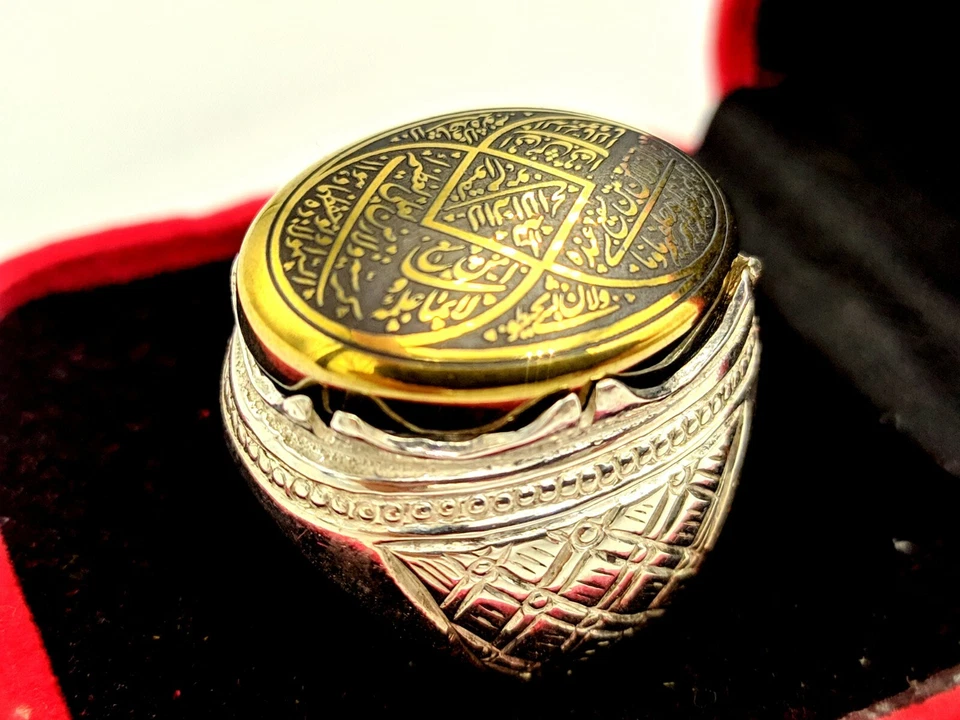 ANILLO DE PROTECCIÓN HECHO A MANO PLATA DE LEY 925 PIEDRA HADIZ HEMATITA NATURAL Foto 2 de 4