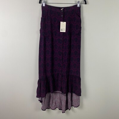 Kerrits EQL Button Front Maxi Skirt Size XS Purple Floral Horse Print Pockets