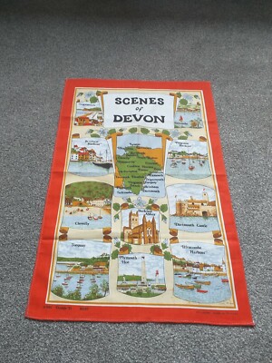 Vintage Geschirrtuch ''SCENES OF DEVON'' 10O % BAUMWOLLE