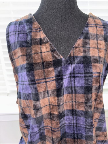 Erica Studio women Sleeveless Large Dress Shirt Thick 90s Plaid purple brown - Picture 2 of 8