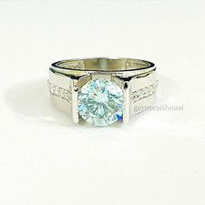 4 Ct Blue Treated Diamond Ring With White Accents VVS1 Certified Men's Ring