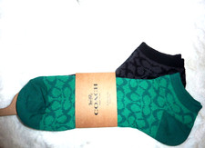 NWT Coach Signature CK702 Set of 2 Pair of Ankle Low Cut Socks Green and Black