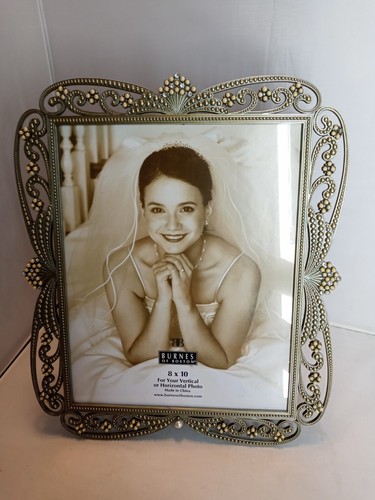 Burnes of Boston Wedding Picture Frame 8 X 10 Beaded Crystal Scroll Art - Picture 3 of 3