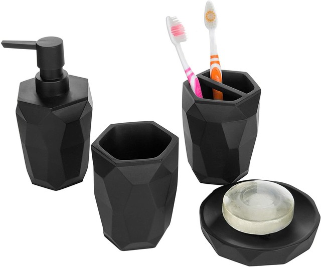 Black Acrylic Bathroom Set Soap Dispenser Toothbrush Holder Cup Soap