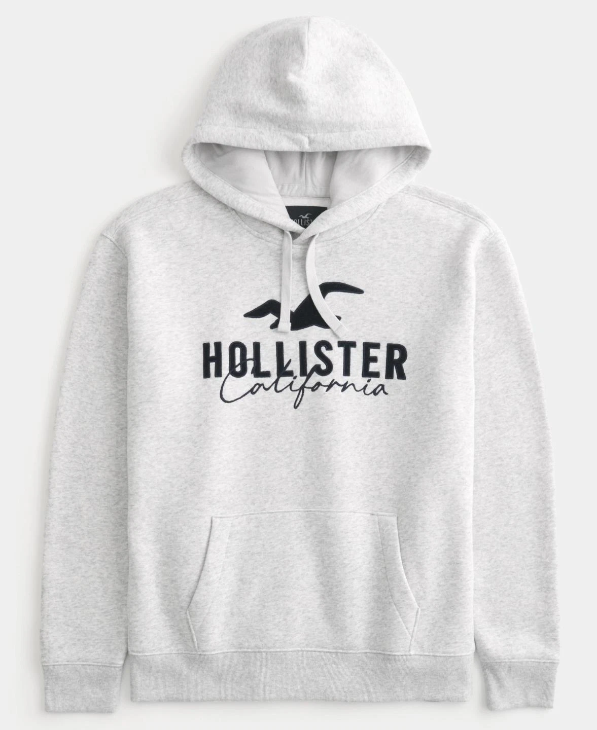 New Men's Hollister Hoodie Fleece Lined Embroidered Sweatshirt Grey Medium