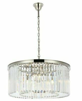 Polished Nickel Crystal Chandelier Foyer Dining Room or Kitchen Light Fixture