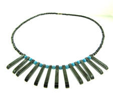 Hematite & Blue Cats Eye Bead Fringe Necklace 1*18