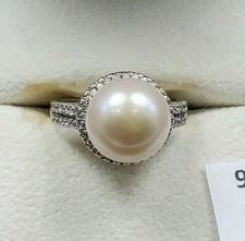 Womens 925 Sterling Silver Wedding Engagement Pearl Cut Ring Faceted USA MADE