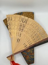 Vintage BALI Carved Wooden Hand Fan with Decorative Box Grand Hyatt Hotel BALI
