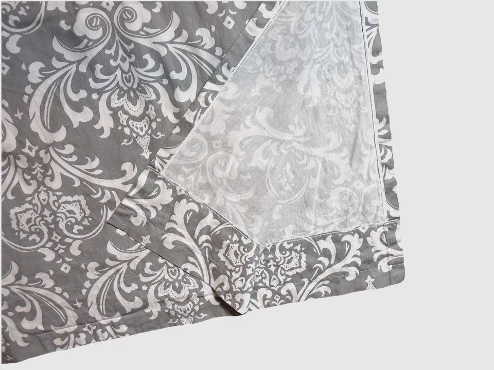 2 Cortinas de Lona Gris Blanco Paneles Cortinas Algodón Estampado Damasco 84 Par Largo Foto 4 de 4