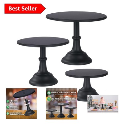 Luxury 3-Tier Cake Stand Set - Black Metal Pedestal for Events & Celebrations