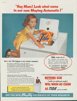 #ad 1955 Maytag Automatic Washer Tide Detergent Wash Clean Vintage Print Ad LHJ4 $12.38