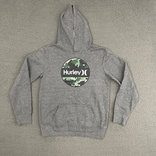 Hurley Hoodie Sweatshirt Boys Large 18/20 Gray Graphic Cotton Blend Beach