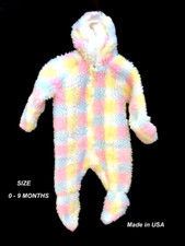 VTG Baby Bunting Snowsuit 0-9m Sherpa Pink Blue Yellow Squares Girl Plush Hood