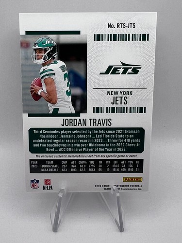 Muestra de boletos de novato Jordan Travis - 2024 Contenders #RTS-JTS Jets parche radiocontrol - Imagen 2 de 2