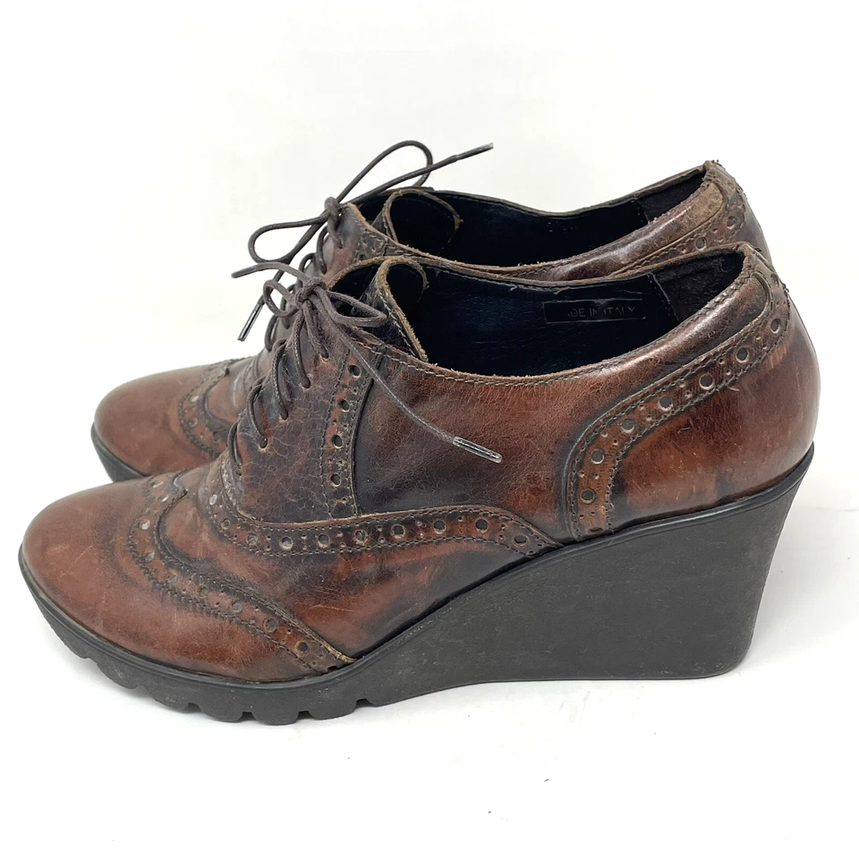 Sesto Meucci Wingtip коричневый кожаный клин ручной работы Италии размер 8,5» стимпанк - Изображение 4 из 4