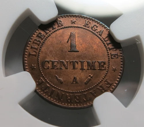 FRANCE Republic 1 Centime 1896 A NGC MS 65 RB UNC Paris Red Liberty Torch