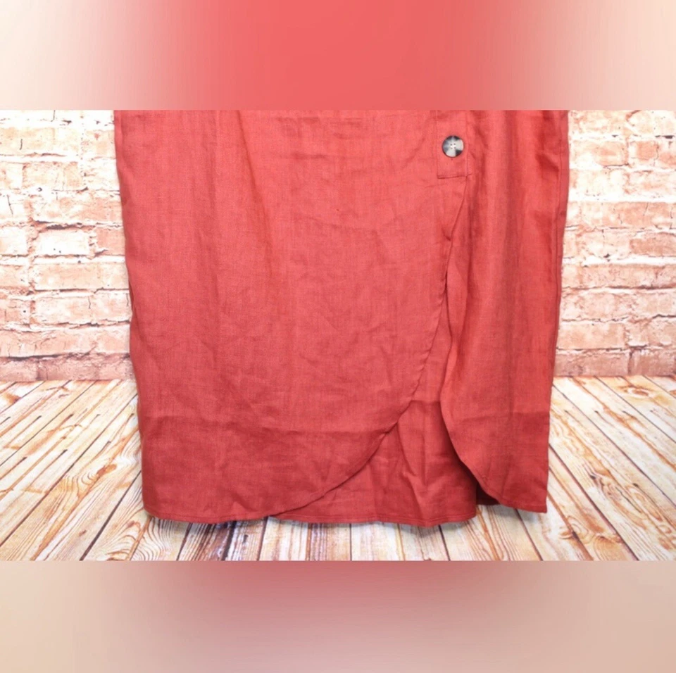 525 AMERICA | Юбка миди с красным глиняным льняным тюльпановым подолом - Изображение 3 из 4