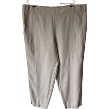 Eileen Fisher Woman 2X Linen Pant Neutral Flat Front Elastic Back Ankle Summer