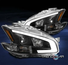 FOR 2009-2014 MAXIMA LED TUBE PROJECTOR HALOGEN HEADLIGHTS HEADLAMPS LAMP BLACK